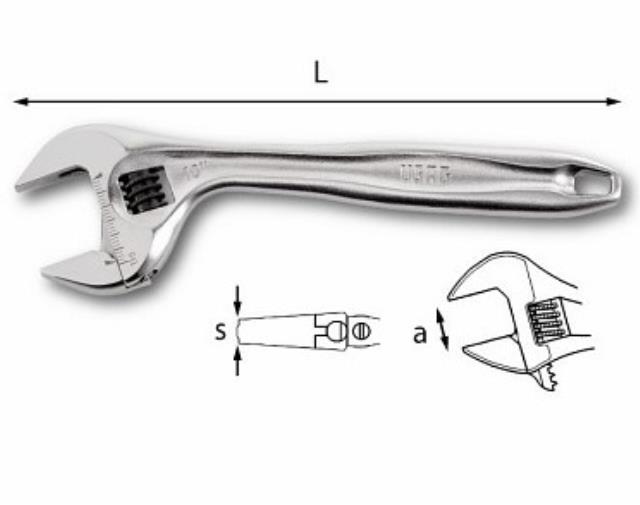 Ključ štelujući otvor čeljusti 38 mm  sa dvostrukom skalom (milimetri-inči) kapacitet otvaranja +15% u odnosu na standard dužine 250 mm 294 AD USAG