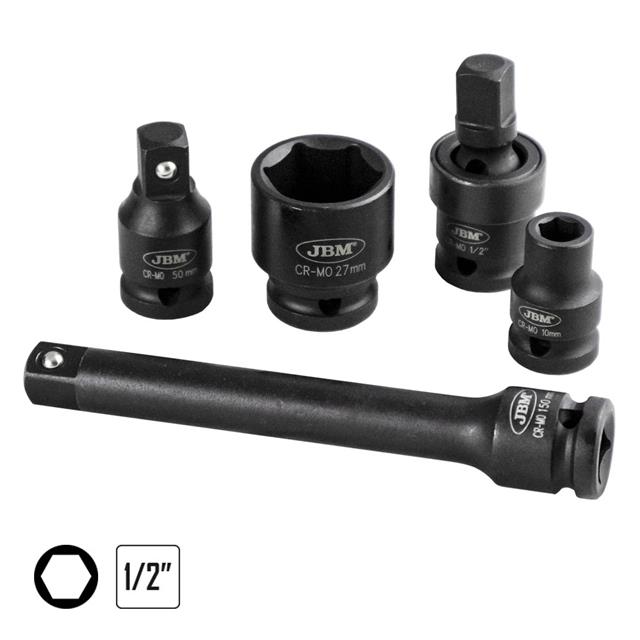 Ključevi nasadni 1/2 kovani 10-27 mm sa zglobnim nastavcima i nastavcima od 50,150 i 250 mm u metalnom koferu 19/1 JBM